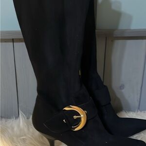Guess Black Heeled Boots with Gold Buckle